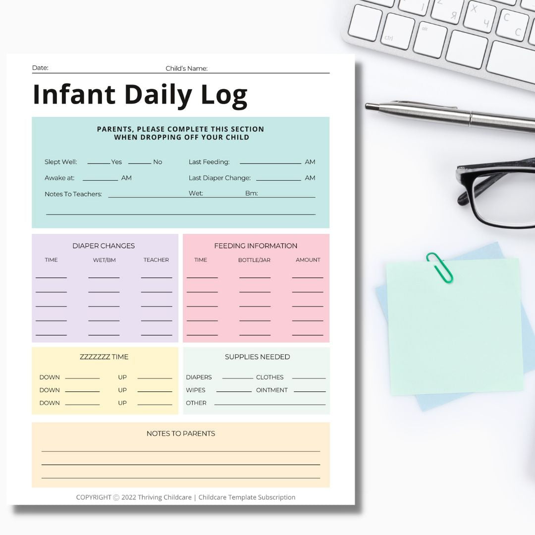 Daily Notes Report Log Forms - [INSTANT PRINTABLE/DOWNLOAD] – ThrivingchildcareShop.com for Free Printable Infant Daily Report