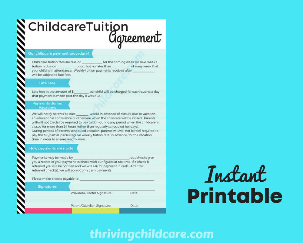 CHILDCARE TUITION AGREEMENT - Tuition Agreement for Childcare Provider –  ThrivingchildcareShop.com
