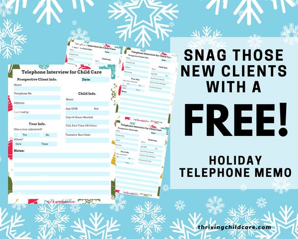 Christmas Childcare Telephone Memo [INSTANT PRINTABLE/DOWNLOAD]