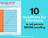 CHECKLIST - Questions for Childcare Providers to Ask Parents [INSTANT PRINTABLE/DOWNLOAD]