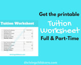 TUITION WORKSHEET - Tuition Worksheet for Childcare Providers and Parents [INSTANT PRINTABLE DOWNLOAD]