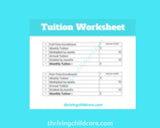TUITION WORKSHEET - Tuition Worksheet for Childcare Providers and Parents [INSTANT PRINTABLE DOWNLOAD]